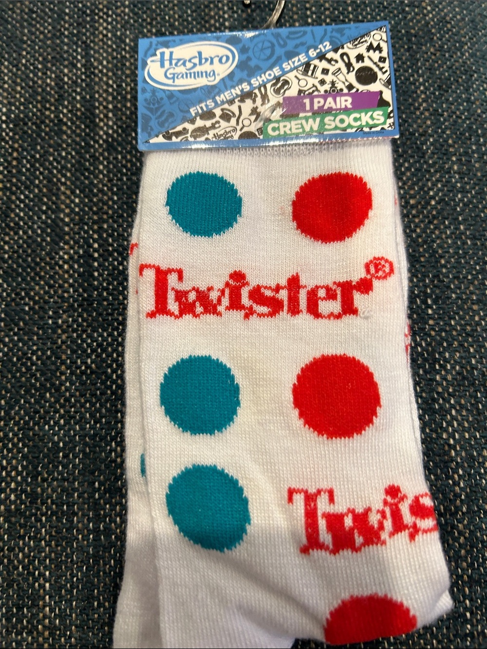 Twister White Crew Socks with Red and Teal Polka Dots